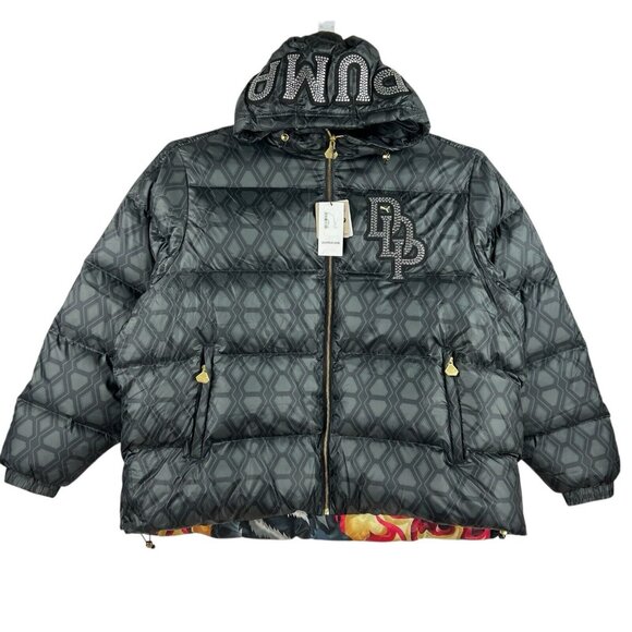 NWT Puma x Dapper Dan Men Black Grey Reversible Bomber Puffer Coat Jacket Sz XL